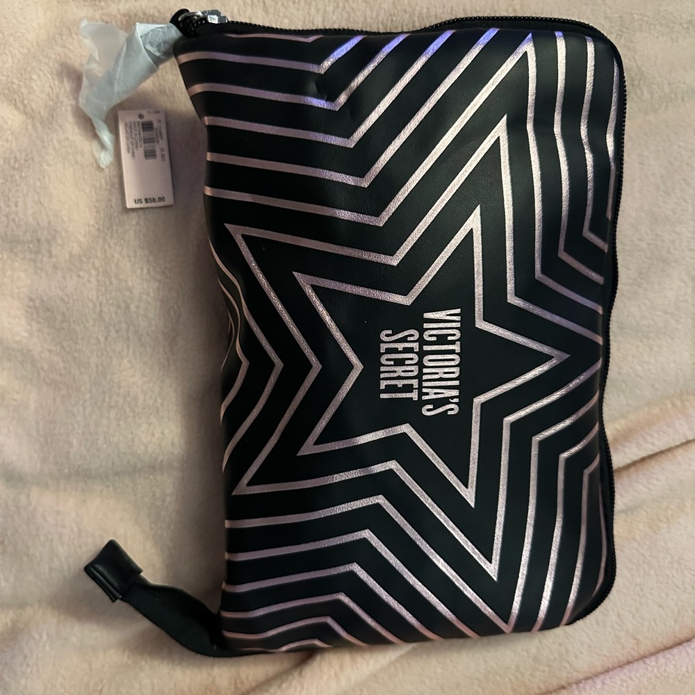 Victoria's Secret Black and Silver Star Pouch/ duffel nwt
